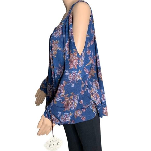 Knox Rose Women's XXL Top Cold Shoulder Floral Multicolor Print Elastic Cuff NEW - Picture 4 of 10